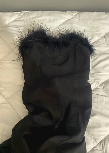 Zara Siyah Straplez Transparan Midi Elbise