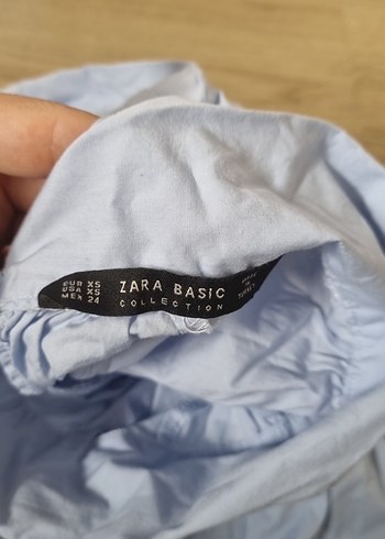 Zara Mavi Keten Kadın Gömlek, Düğmeli, Uzun Kollu