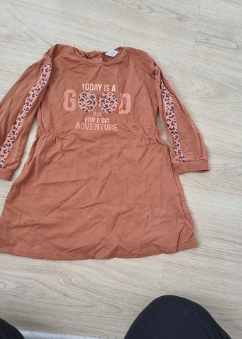 Kız Çocuk Kahverengi Uzun Kollu Rahat Elbise
