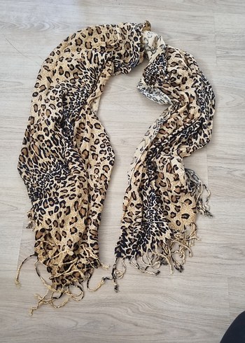 Bej Gri Leopar Desenli Bohem Kadın Şal