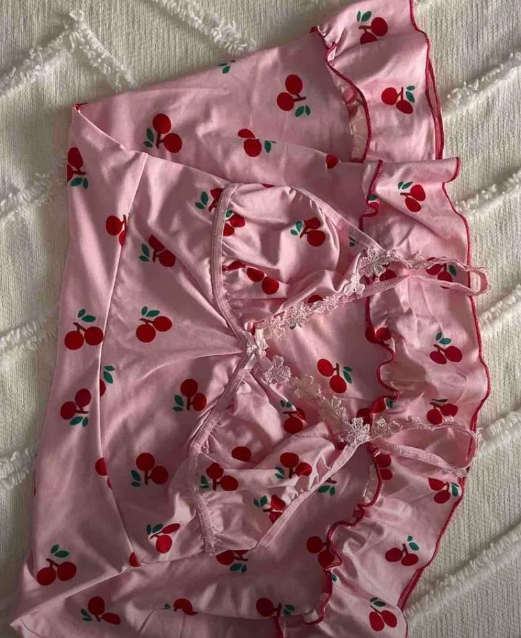 Nakışlı Pembe Mini İp Askılı Gecelik - Görsel 3