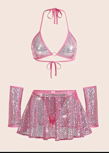 Pembe Payetli Mini Bikini Takımı