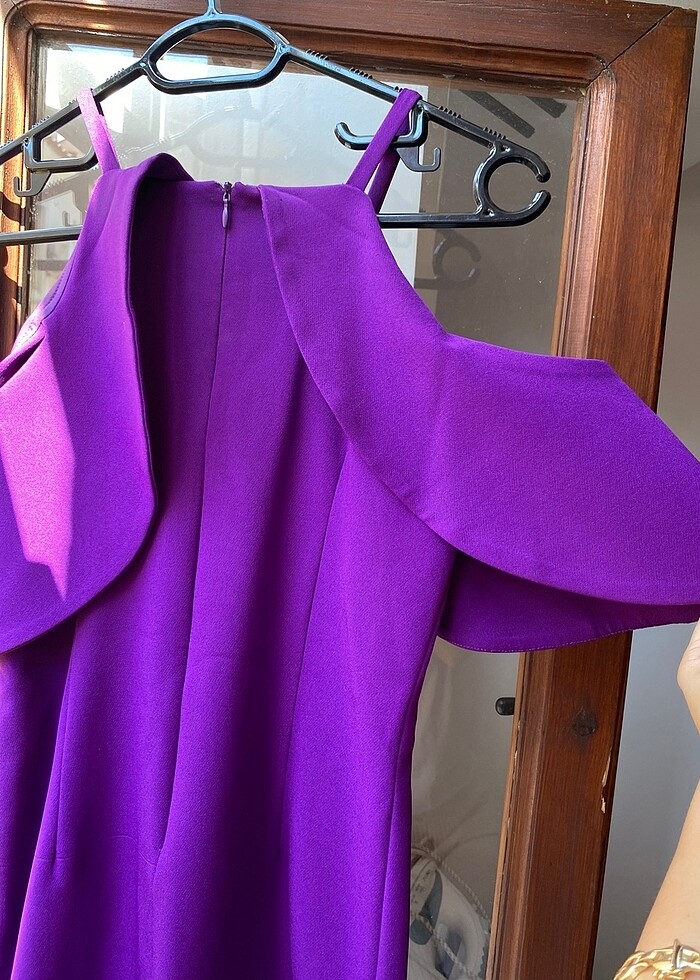 Tok kumaşlı mor abiye - Görsel 3