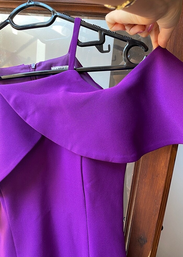 Tok kumaşlı mor abiye - Görsel 4