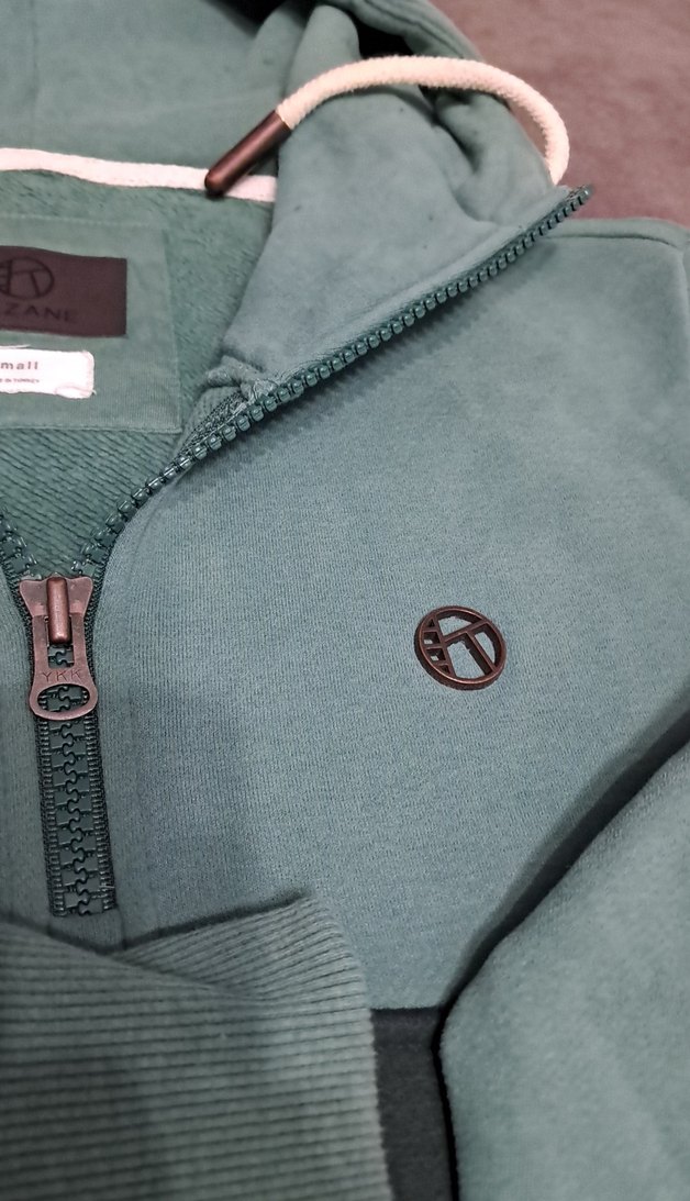 Erkek yeşil Fermuarlı Yüksek Yakalı Sweatshirt - Görsel 3