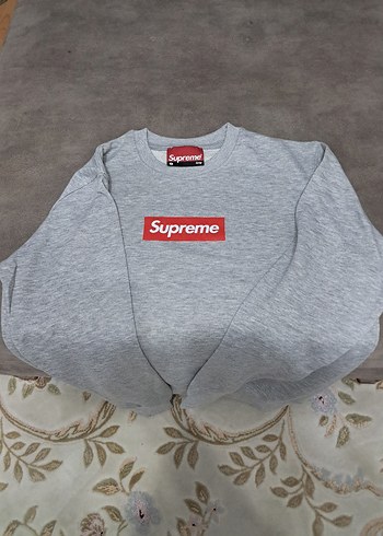 Gri Supreme Baskılı Erkek Sweatshirt - Görsel 2