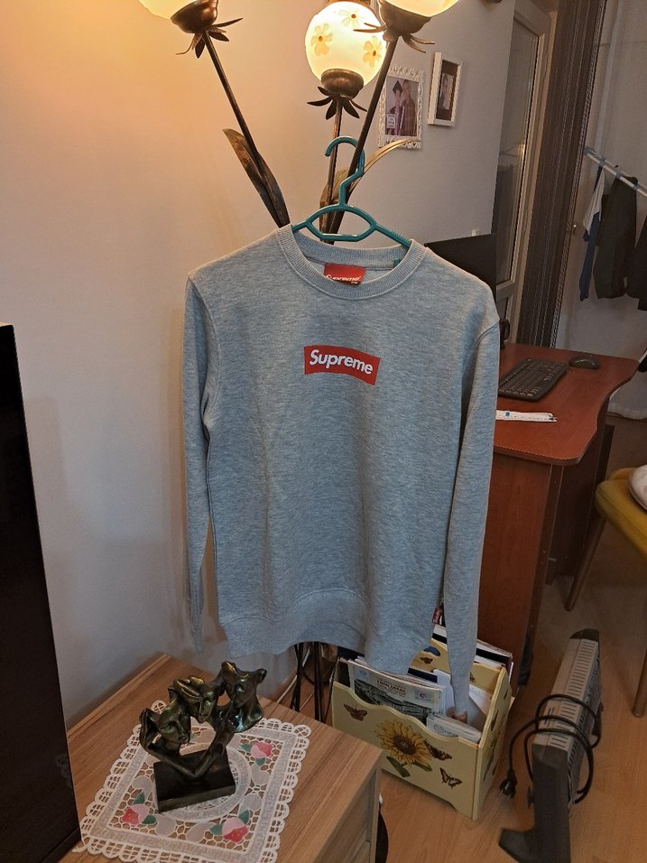 Gri Supreme Baskılı Erkek Sweatshirt - Görsel 4
