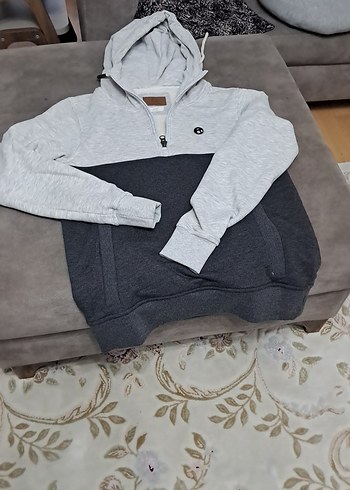 Gri Kapüşonlu Fermuarlı Erkek Sweatshirt - Görsel 2