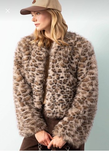 Leopar Desenli Kadın Suni Kürk Ceket - Görsel 3