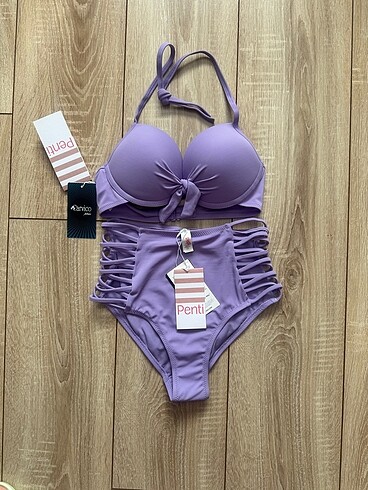 s Beden mor Renk Yüksek bel bikini takım