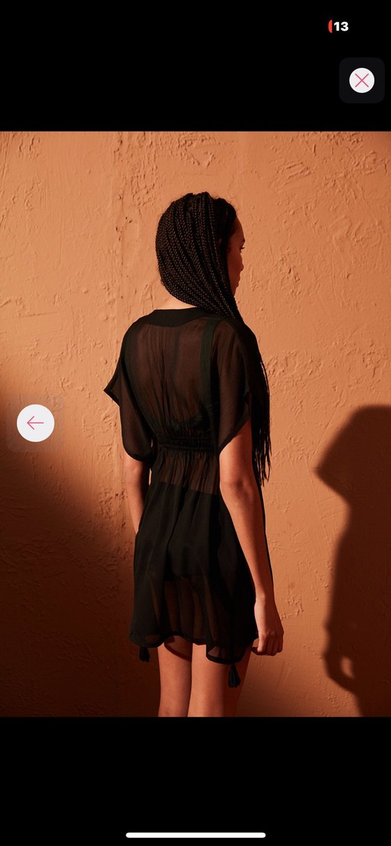 Siyah V Yaka Dökümlü Uzun pareo - Görsel 3