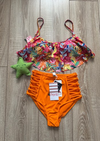 Penti Renkli Desenli Fırfırlı Bikini