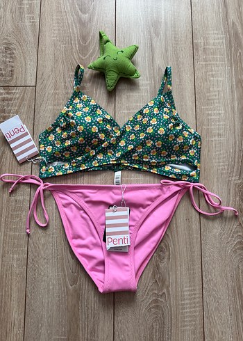 Penti Pembe Çiçek Desenli İpli Bikini