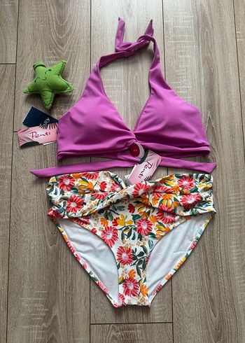 Penti Pembe Çiçek Desenli İpli Bikini
