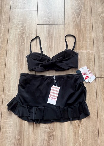 xl Beden Penti Siyah Fırfırlı Mini Bikini Takımı