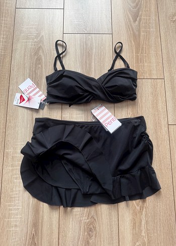 xl Beden Penti Siyah Fırfırlı Mini Bikini Takımı