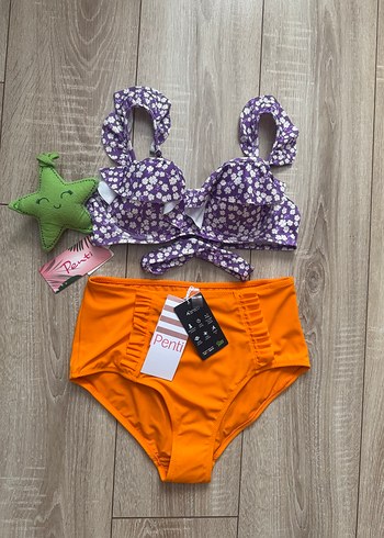 m Beden Penti Renkli Fırfırlı Bohem Bikini