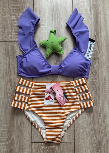 m Beden Fırfırlı Mini Mor Bikini Takımı