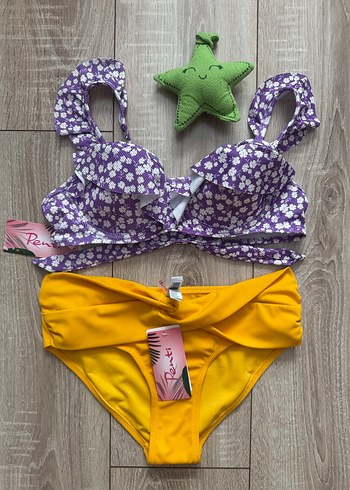 m Beden Sarı Alt ve Çiçekli Üst Bikini Takımı