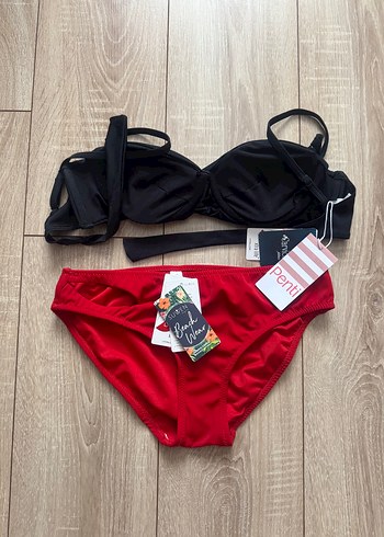 xl Beden Siyah İnce Askılı Kırmızı Mini Bikini