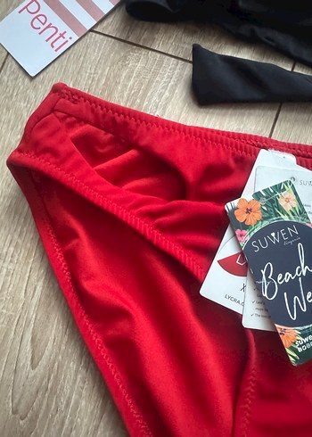 xl Beden kırmızı Renk Siyah İnce Askılı Kırmızı Mini Bikini