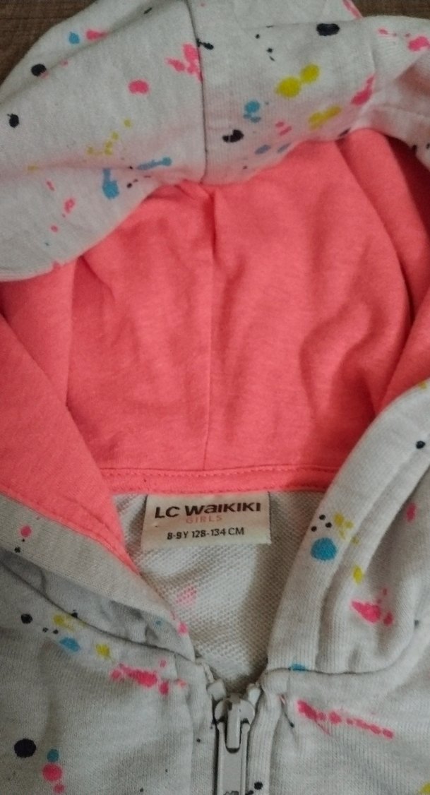 Kız Çocuk Kapüşonlu Baskılı Fermuarlı Yelek - Görsel 2