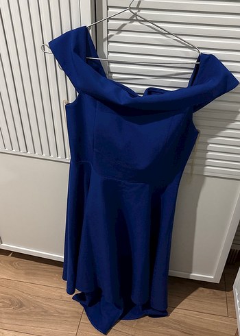 Mavi Drapeli Straplez Midi Abiye Elbise - Görsel 2