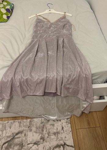 Uzun, V Yakalı Drapeli Abiye Elbise - Görsel 3