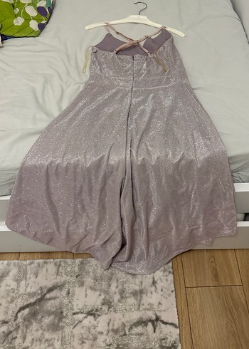 Uzun, V Yakalı Drapeli Abiye Elbise - Görsel 2