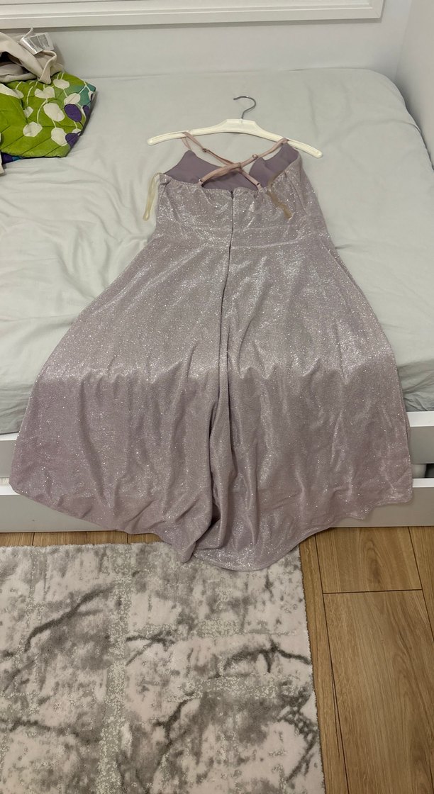 Uzun, V Yakalı Drapeli Abiye Elbise - Görsel 2