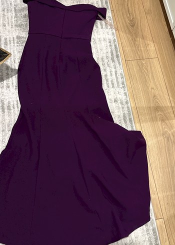 Uzun Mor Drapeli Straplez Abiye Elbise - Görsel 3