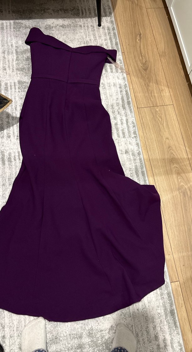 Uzun Mor Drapeli Straplez Abiye Elbise - Görsel 3