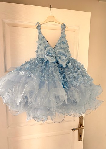 Kelebekli V Yaka Kız Çocuk Abiye Elbise - Görsel 2