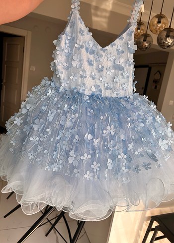 Kelebekli V Yaka Kız Çocuk Abiye Elbise - Görsel 4