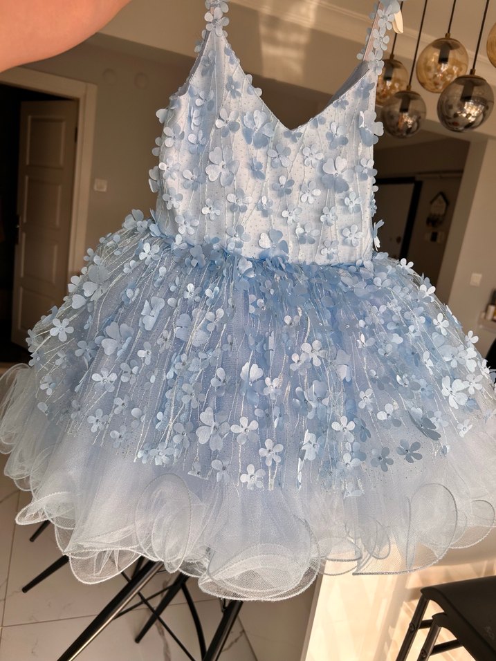 Kelebekli V Yaka Kız Çocuk Abiye Elbise - Görsel 4