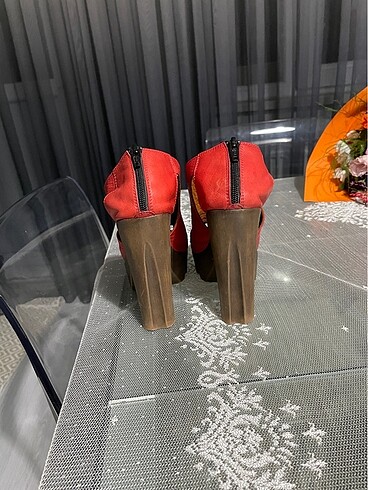 36 Beden kırmızı Renk Kırmızı dolgu topuklu yazlık ayakkabı