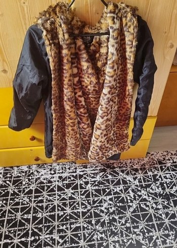 Diğer Leopar Desenli Suni Kürk Detaylı Midi Ceket