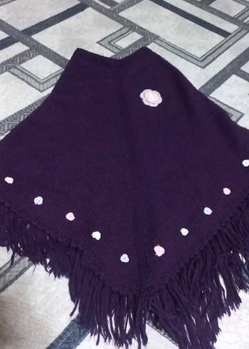 Kız Çocuk Mor Nakışlı Örgü Panço - Görsel 2