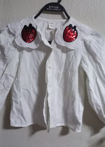 Beyaz Baskılı Uzun Kollu Kız Gömlek - Görsel 2