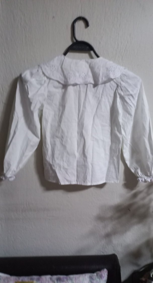 Beyaz Baskılı Uzun Kollu Kız Gömlek - Görsel 4