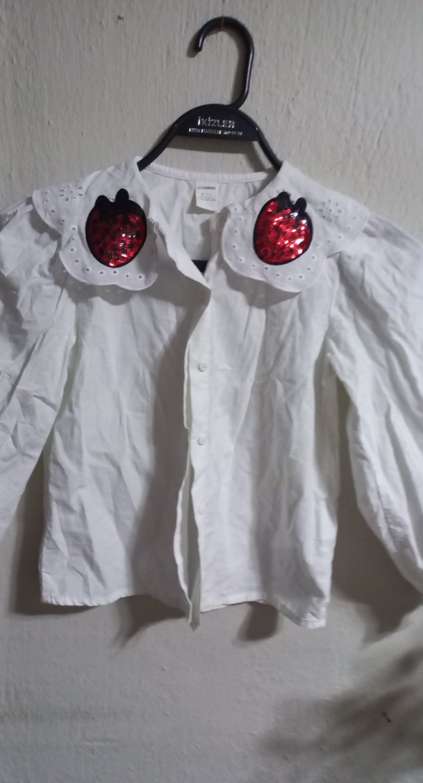 Beyaz Baskılı Uzun Kollu Kız Gömlek - Görsel 2