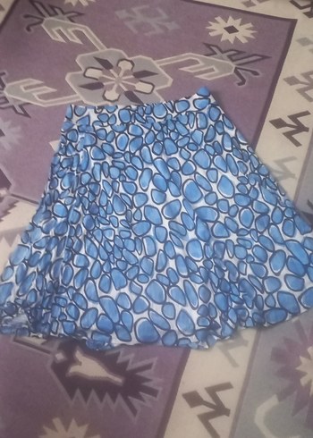 Bohem Gri Mavi Desenli Mini Etek - Görsel 3