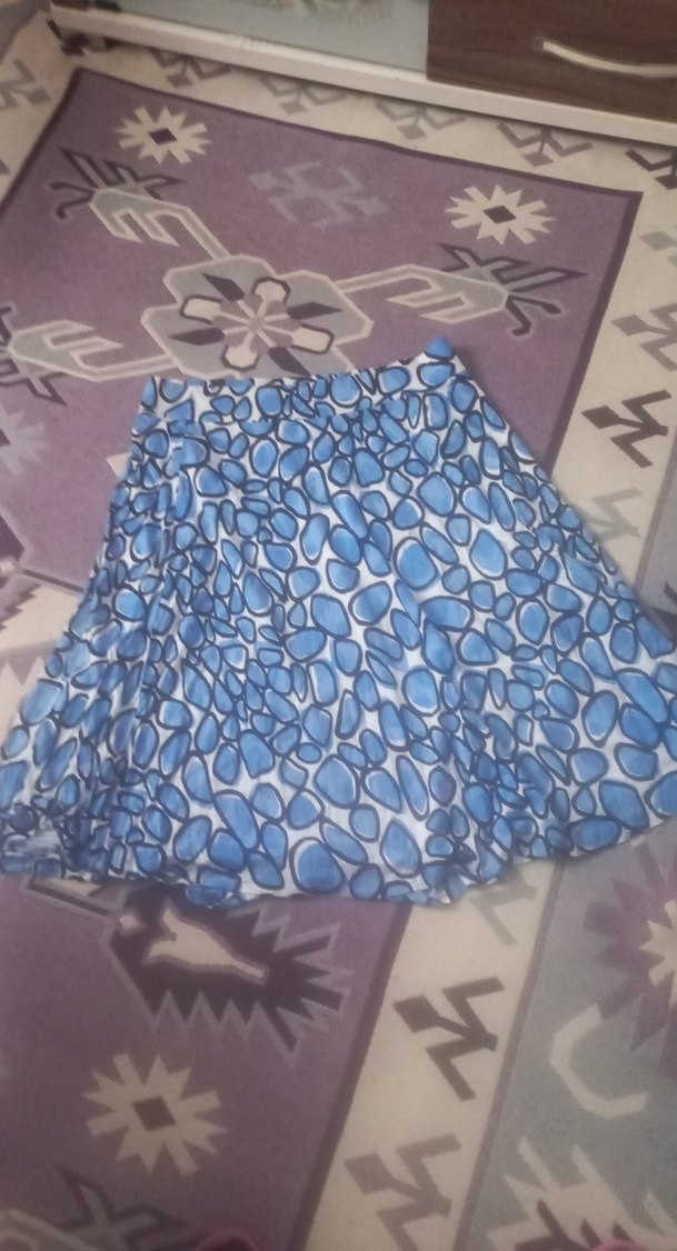 Bohem Gri Mavi Desenli Mini Etek - Görsel 3