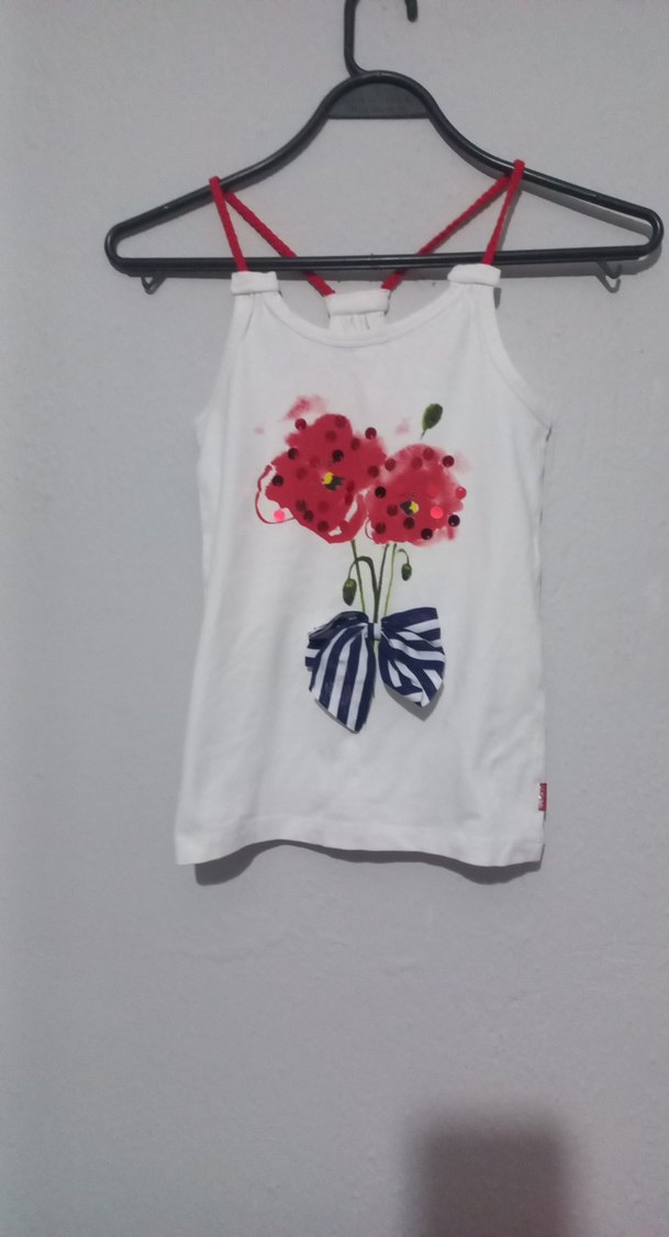 Kız Çocuk Beyaz Baskılı Askılı Tişört - Görsel 2