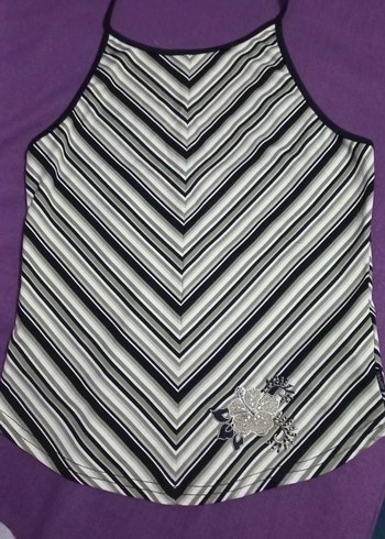 İnce Askılı Çizgili Dantelli Üst - Görsel 2