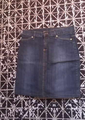 Diğer Lacivert Kemerli Midi Denim Etek