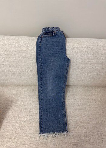 36 Beden Kadın Mavi Denim Straight Kesim Jean