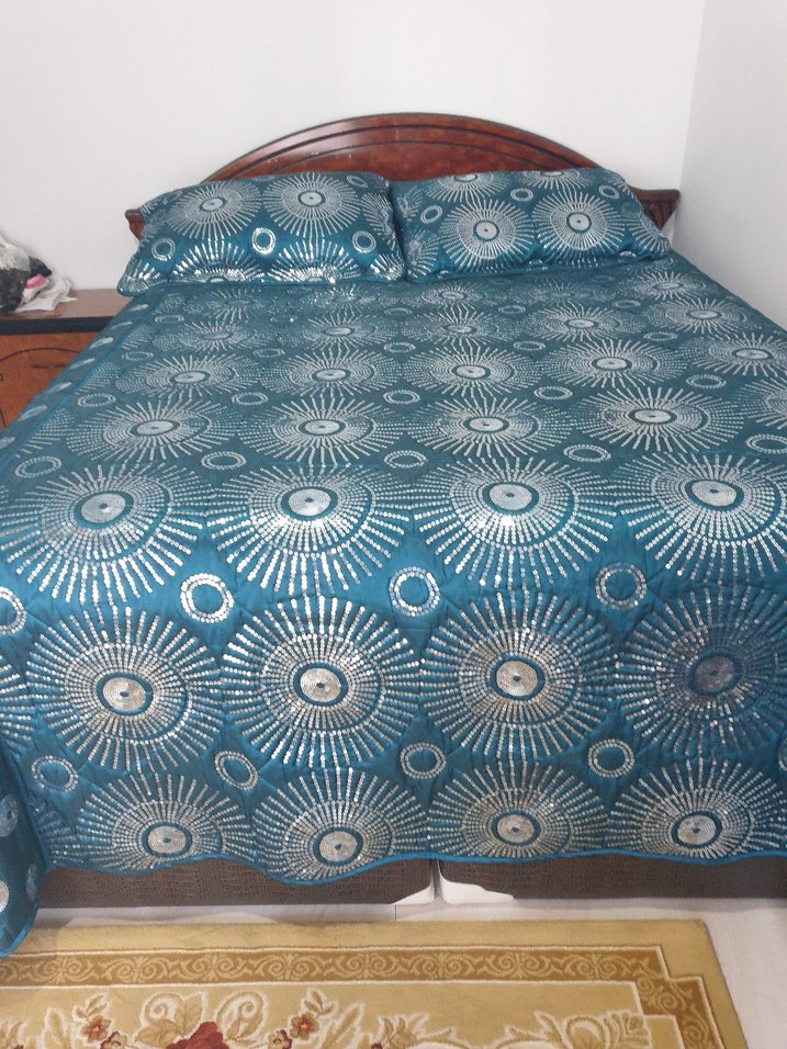 Parlak Mavi Bağlama Desenli Yatak Örtüsü - Görsel 5