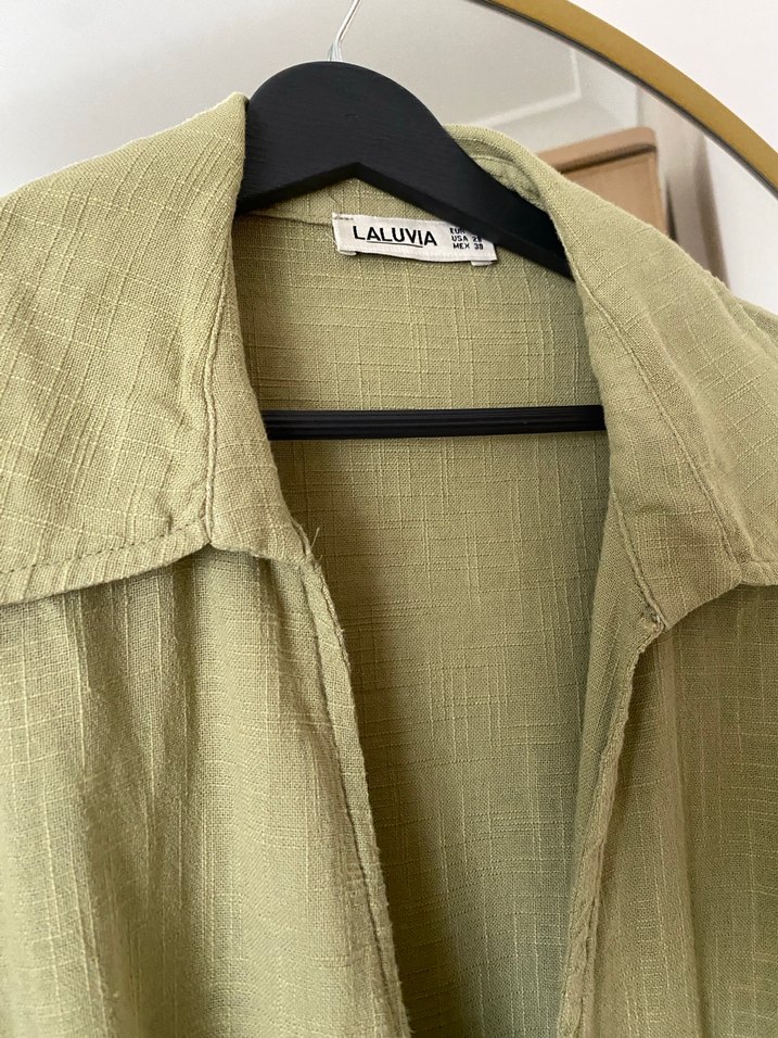 Haki Renkli Bol Kesim Keten  Ceket - Görsel 2