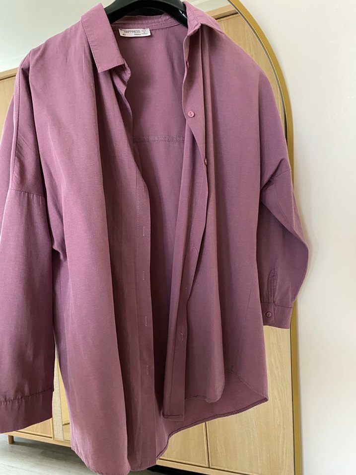 Mor, Salaş Kesim, Uzun Kollu Kadın Gömlek - Görsel 2